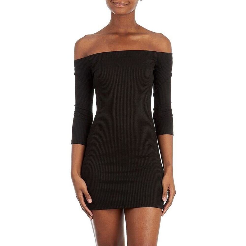 Love J Wiggle Dress Body Con Womens Junior Size Lg Off The Shoulder Black PinUp
